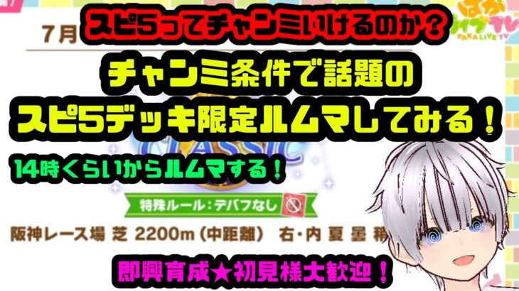 【ウマ娘】噂のスピ５育成ルムマ！！チャンミスピ5ありなの！？検証！ご協力求！【初見様歓迎】即興育成大歓迎！